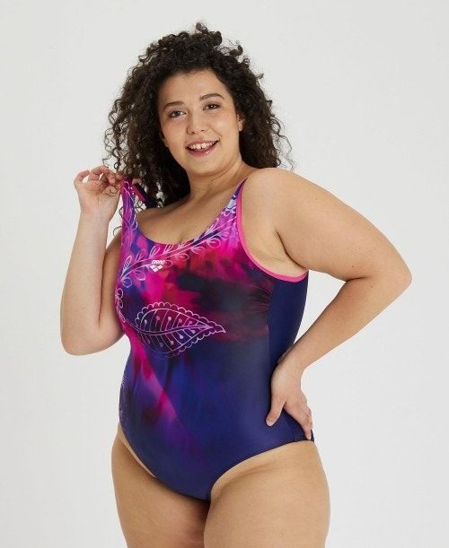 Arena U Back Placement Plus Swimsuit Baddräkt Dam Marinblå Rosa Olika Färger | MVCZHKN-20