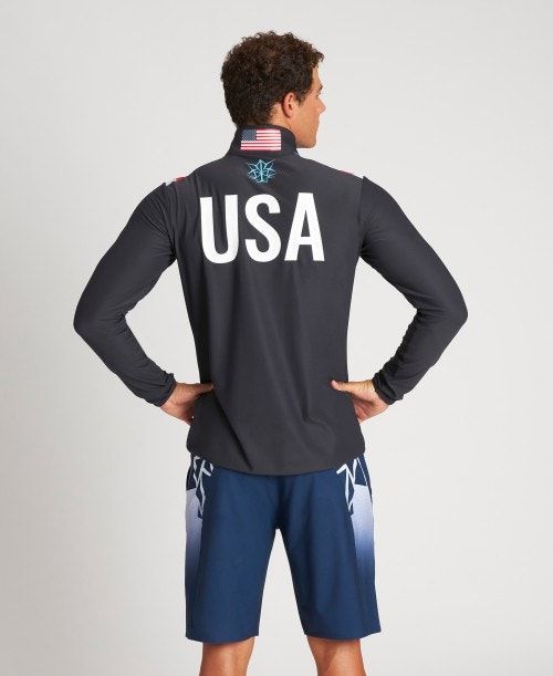 Arena Usa Swimming Team Kit Half Zip Shirt Shorts Herr Svarta | DOYRASB-91