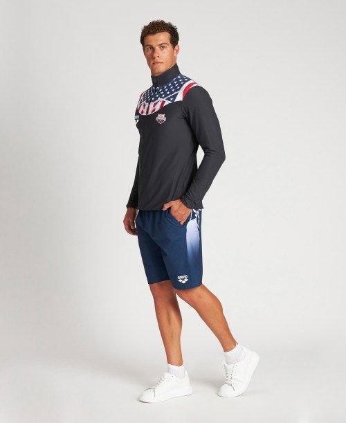 Arena Usa Swimming Team Kit Half Zip Shirt Shorts Herr Svarta | DOYRASB-91