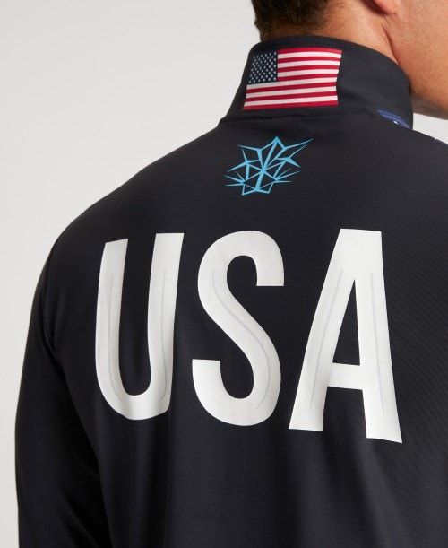 Arena Usa Swimming Team Kit Half Zip Shirt Shorts Herr Svarta | DOYRASB-91