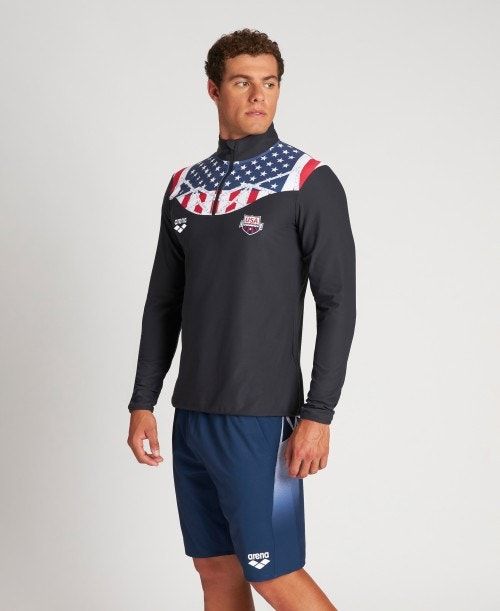 Arena Usa Swimming Team Kit Half Zip Shirt Shorts Herr Svarta | DOYRASB-91