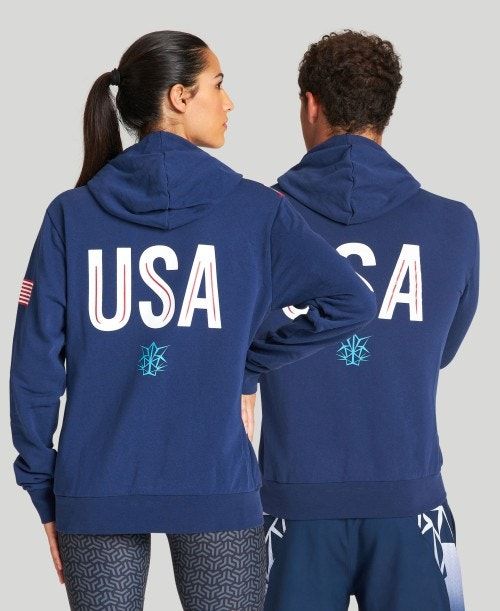 Arena Usa Swimming Team Kit Hooded Zip Jacket Jackor Herr Marinblå | QIZAYNF-01