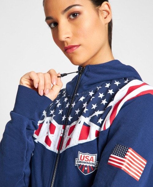 Arena Usa Swimming Team Kit Hooded Zip Jacket Jackor Herr Marinblå | QIZAYNF-01