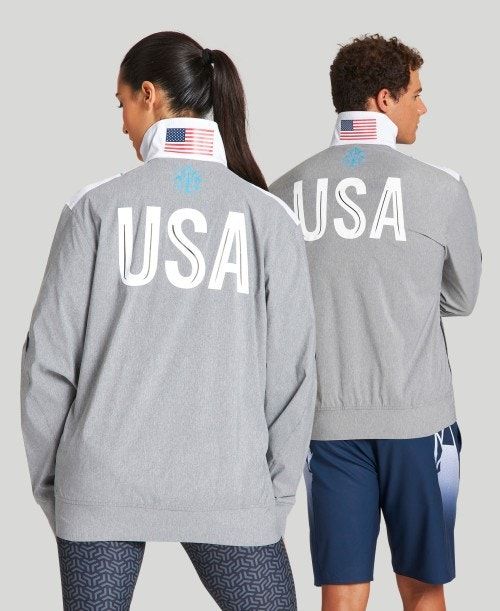 Arena Usa Swimming Team Kit Og Demin Warm Up Jacket Jackor Herr Grå Blå | IEYATBK-84