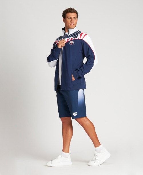 Arena Usa Swimming Team Kit Warm Up Jacket Jackor Herr Marinblå Vita | PGSVUEK-32